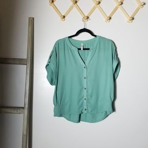 XHILARATION SHORT SLEEVE TEAL BLOUSE SIZE LARGE